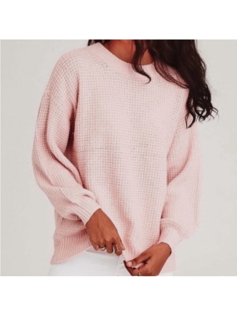 American Eagle Pink Balloon Sleeve Sweater Soft Girl Cozy Medium
